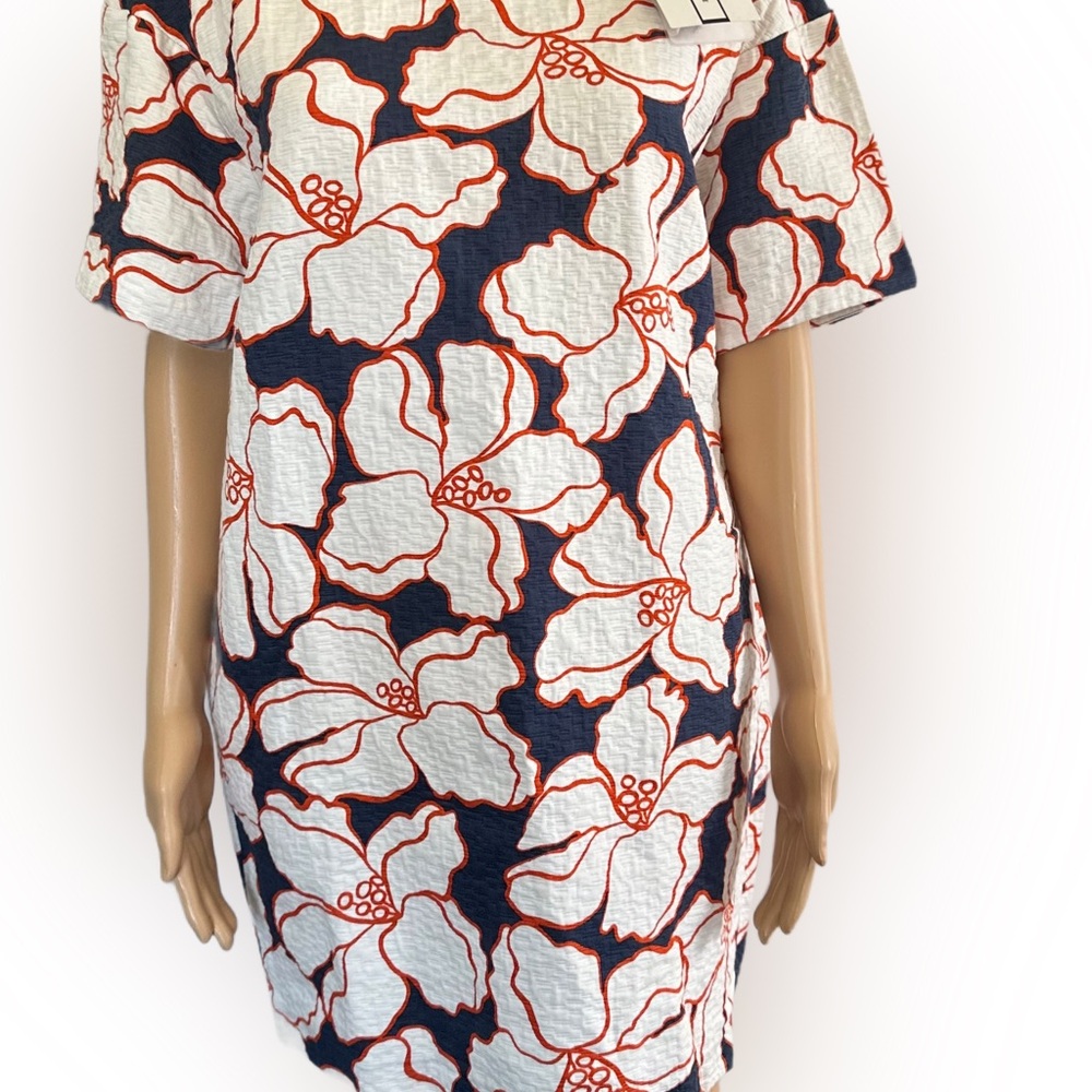 Sportmax Navy and White Floral dress with Red Accents  8 UK